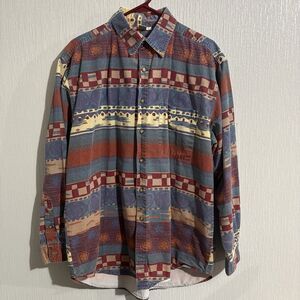 Vintage Territory Ahead Button Down Geometric Aztec Funky Boho L/S Shirt Men’s L